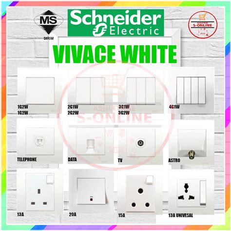 Schneider Vivace White 13a Switch Socket 3 Pin 1g2g3g4g20a 1way2way Sonlie Shopee Malaysia