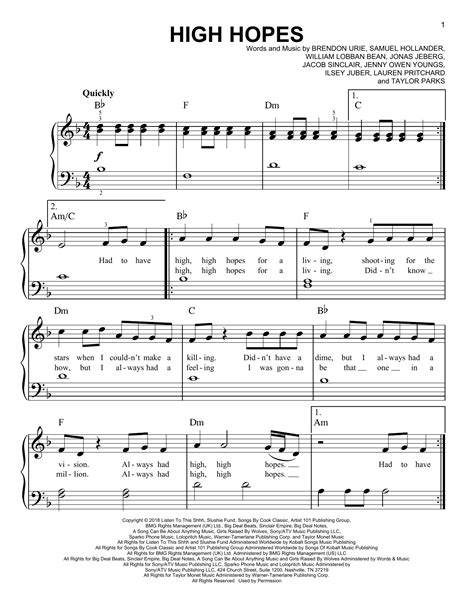 High Hopes By Panic At The Disco Sheet Music For Very Easy Piano At