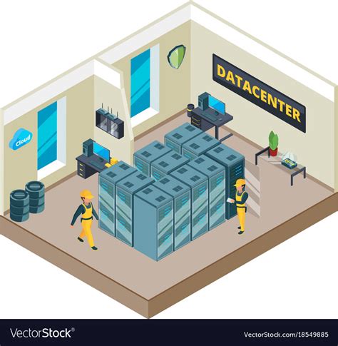 Isometric Picture Of Interior Of Datacenter With Vector Image