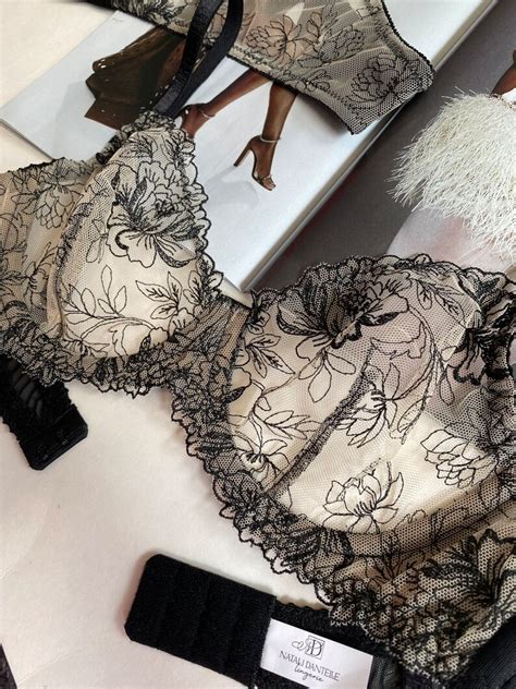 Embroidered Lingerie Set Floral Lingerie Set Garter Belt Bra And Panty Set Handmade Lingerie