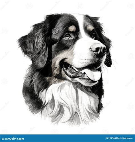 Minimalist Bernese Mountain Dog Portrait: Black Line Sketch Art Stock Illustration