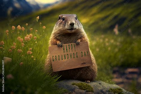 Groundhog Day: Groundhog Holding Sign Saying 'happy groundhog day Stock ...