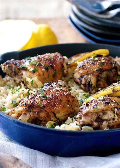 One Pot Greek Chicken With Lemon Rice Mediterranean Diet Roundtable