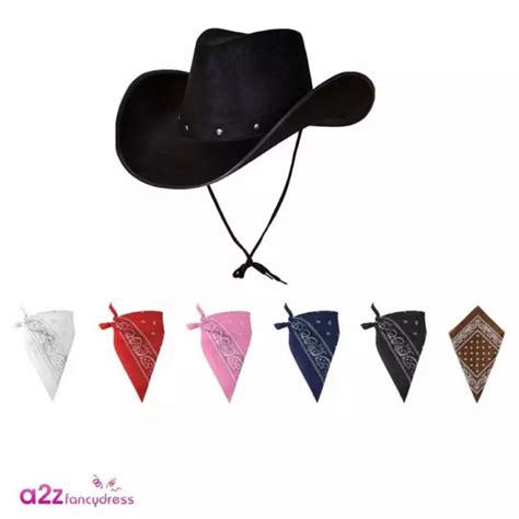 ADULT TEXAN COWBOY Black Hat Bandana Scarf Wild Western Fancy Dress