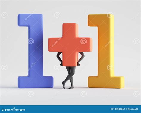 3d Render, One Plus One Abstract Colorful Numbers and Plus Symbol with ...