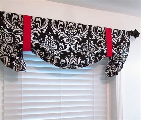 Tie Up Valance Black White Red Damask Custom Sizing