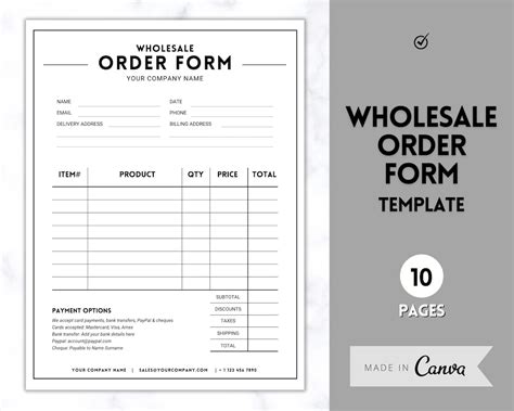 Wholesale Order Form Template! Editable Canva Template Printable, Small ... 