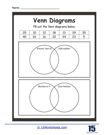 Venn Diagrams Worksheets 15