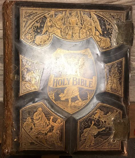 Antique Book 1895 Victorian Glit Tooled Leather Pictoral Holy Bible Engravings Antique Price