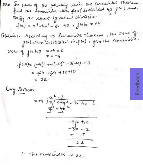 Using Remainder Theorem Find The Remainder When F X Is Divided By G X