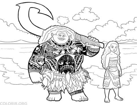 Moana E Maui Para Colorir - Maui e Moana - desenho para colorir