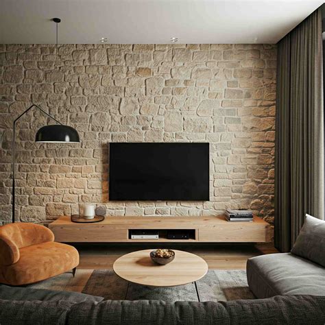 Parede De Pedra Na Sala De Tv