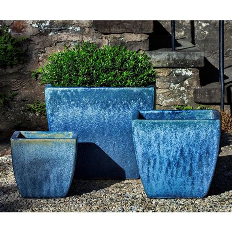 Lorimar Planter Set Of 3 In Blue Pearl Glazed Terra Cotta