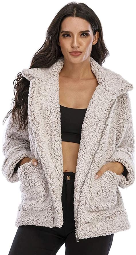 Comeon Womens Faux Fur Jacket Shaggy Jacket Winter Fleece Coat Outwear