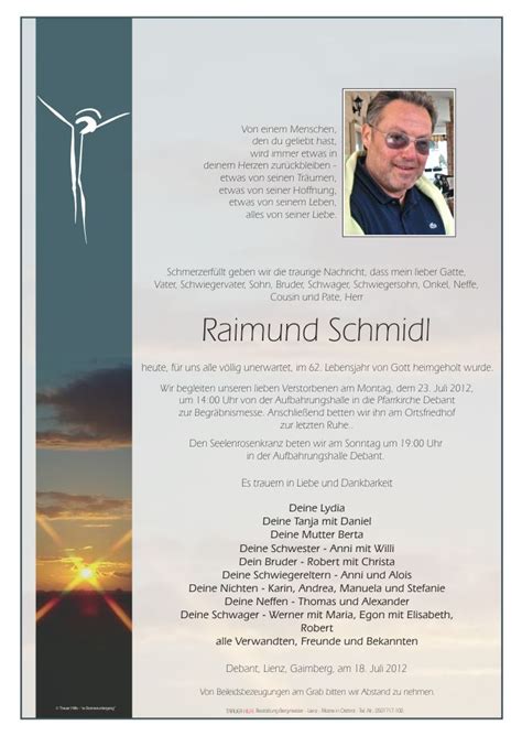 Todesanzeige Raimund Schmidl Trauer Link