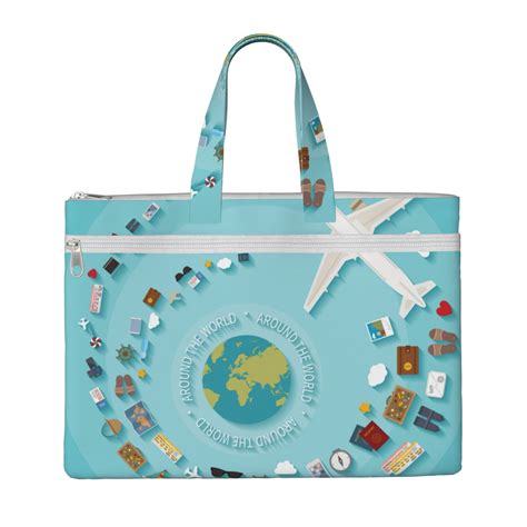 Honeii Travelling on Airplane Print Canvas Tote Bag with Compartments