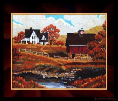 Vintage Needlepoint1987 Candamar Fall Pastoral Farm Wool Kit Lg