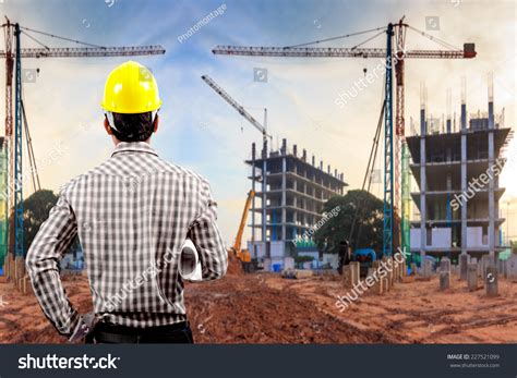 Civil Engineer Working Building Construction Site Stock Photo