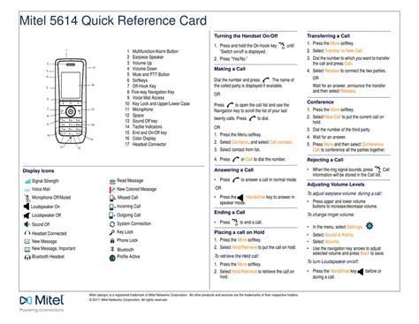 Mitel 5614 Telephone Quick Reference Card Manualslib