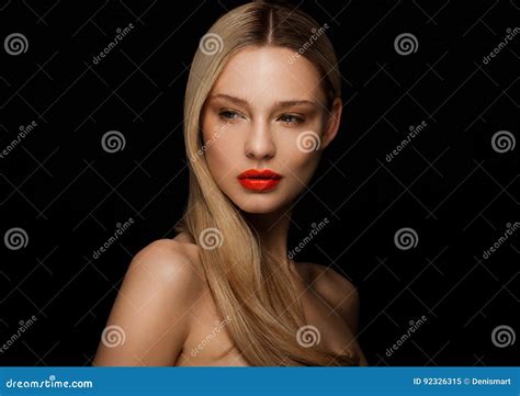 Beauty Portrait Model With Shiny Blonde Hairstyle Stock Image Image Of Fashion Female