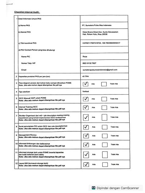 Checklist Internal Audit | PDF