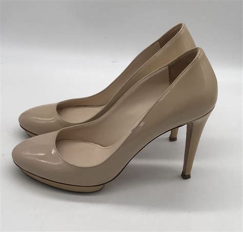 Prada Womens Nude Patent Leather Platform Heel Sz Gem