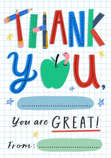 Cute Thank You Teacher Card Personalise From The Kids Thortful