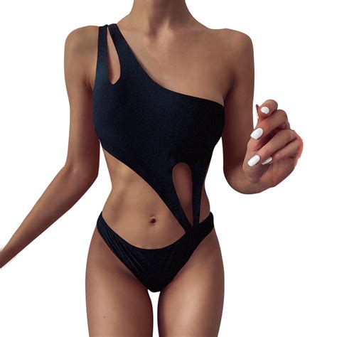 Quealent Flat Bikini Women S Hollowed Out Swimsuit Seaside Swimsuit