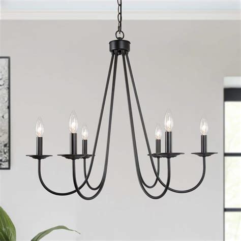 Uolfin Industrial Black Dining Room Chandelier 28 In 6 Light Modern