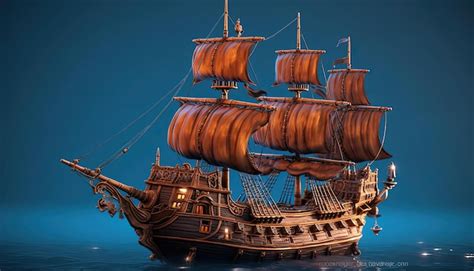 Premium AI Image | an old pirate ship standing in deep blue water