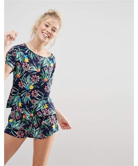 Asos Asos Design Asos Navy Tropical Print Tee Short Pajama Set