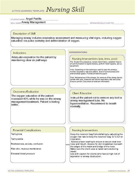 Therapeutic Procedure Ati Template Airway Management