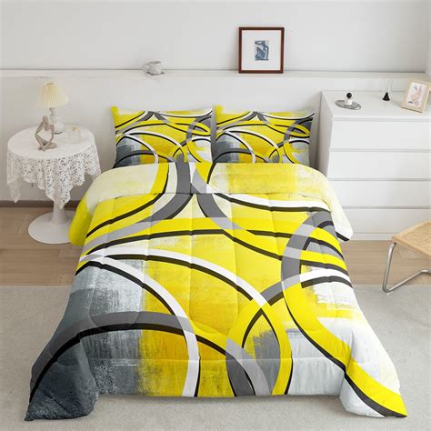 Yellow Ombre Bedding Set Twin Modern Art Aesthetic Comforter Set Grey