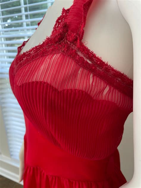 VINTAGE Lingerie Vintage Lingerie Slip Dress Scalloped Demi Bust Detail Red Color Etsy