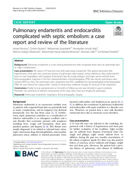 Pdf Pulmonary Endarteritis And Endocarditis Complicated With Septic Embolism A Case Report