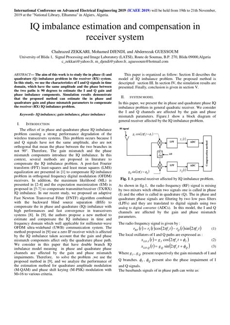 Pdf Iq Imbalance Estimation And Compensation In Receiver System