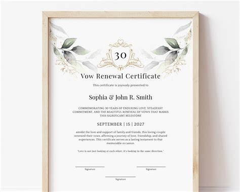 Years Of Marriage Anniversary Editable Vow Renewal Certificate