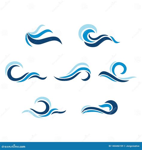 Simple Blue Water Wave Symbol Sign Collection Set Stock Vector