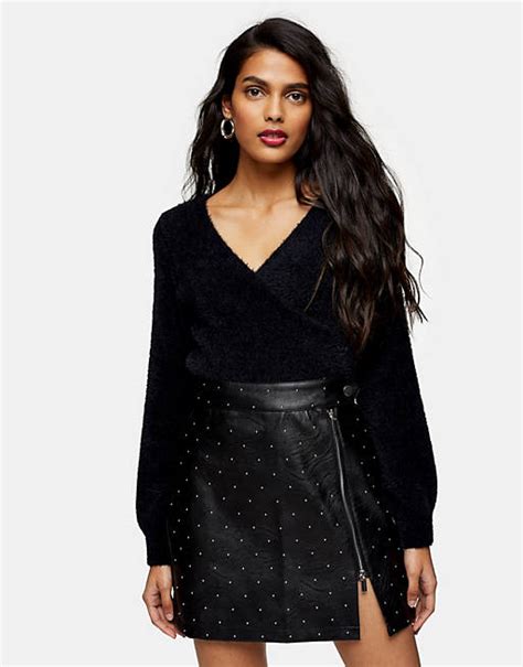 Topshop Faux Leather Pin Stud Mini Skirt In Black Asos