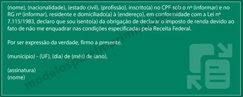 Modelo De Declaração De Isento De Imposto De Renda Modelos Prontos