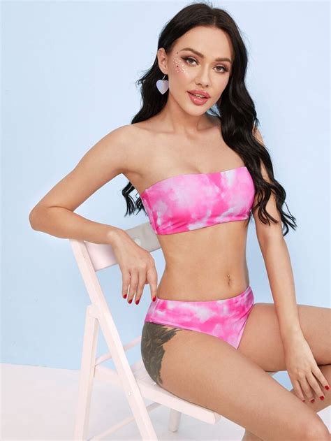 Tie Dye Bandeau Bikini Swimsuit Shein Usa In Tie Dye Swimsuit