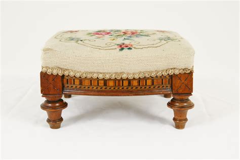 Antique Embroidered Footstool Needlepoint Victorian Scotland