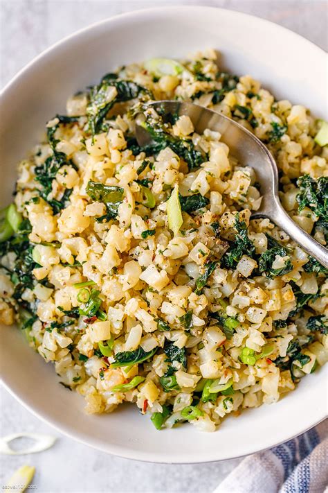 Garlic Butter Cauliflower Rice With Kale Cauliflower Kale Recipe