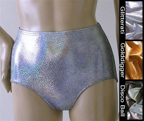 Vintage Inspired Retro High Waisted Bikini Bottom In Gold Silver And Disco Ball Glitter
