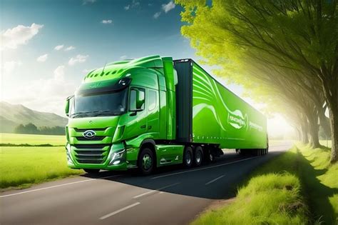 Concept De Transport Cologique Avec Green Truck Generative Ai Photo