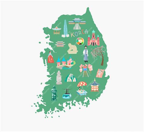 Premium Vector South Korea Map With Iconic Landmarks