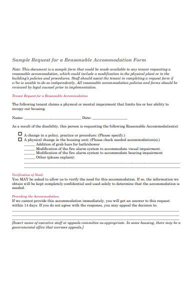 Free Accommodation Request Form Samples Pdf Ms Word Google Docs