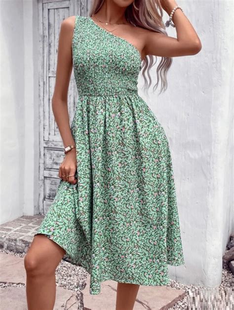 Ladies Green Floral One Shoulder Dress Fabulous Finds Boutique