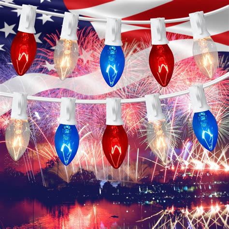 4th Of July Lights Outdoor Red White And Blue Lights 22 8Ft C7