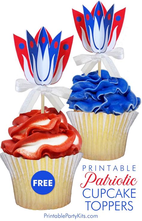 FREE Printable 3D Patriotic Cupcake Toppers Template